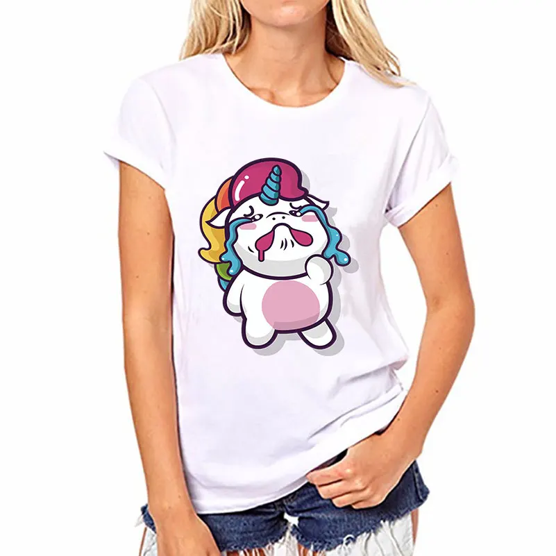 2018 Мода милый топ с единорогом Для женщин футболка каваи, футболка короткий рукав смешные футболки Blusas футболка с единорогом