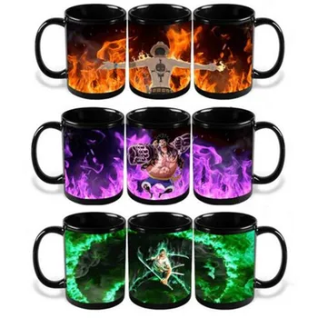 

Anime Coffee Cup Mug One Piece Luffy Zoro Ace Hot Changing Color Heat Reactive Tea Milk Cup Magic Ceramic Coffee Mugs