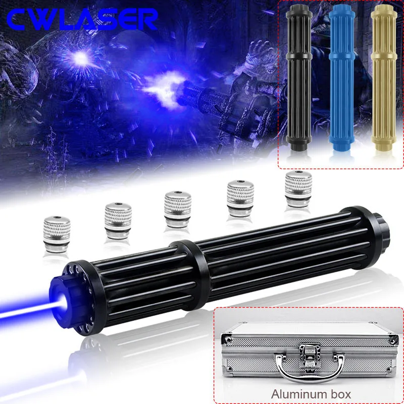 Beste CWLASER Meest Krachtige Brandende Laser Militaire Laser 450nm Focusable Gatling Plus Blauwe Laser Pointer Met Luxe Case (3 Kleuren)
