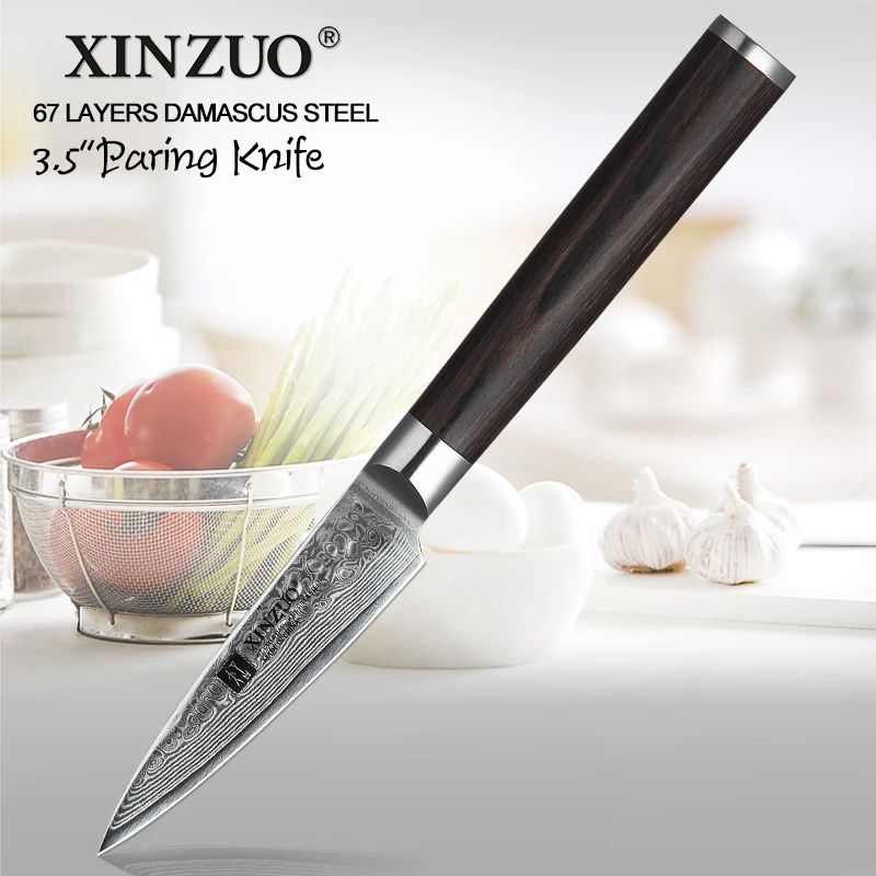 XINZUO 3," нож для очистки овощей из дамасской стали, кухонный нож, ножи для очистки фруктов с ручкой Pakkawood, столовые салатные ножи из нержавеющей стали