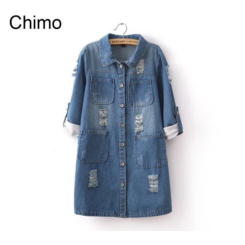

2018 Fashion Winter Women Denim Jean Trench Coat Lady Casual Hole Vintage Outwear Plus Size 5XL Loose Overcoat For Female