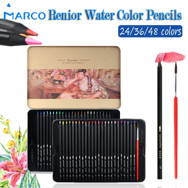 

marco renoir fine art watercolor pencils set 24 36 48 colors premier aquarel colored pencil water-soluble art pens