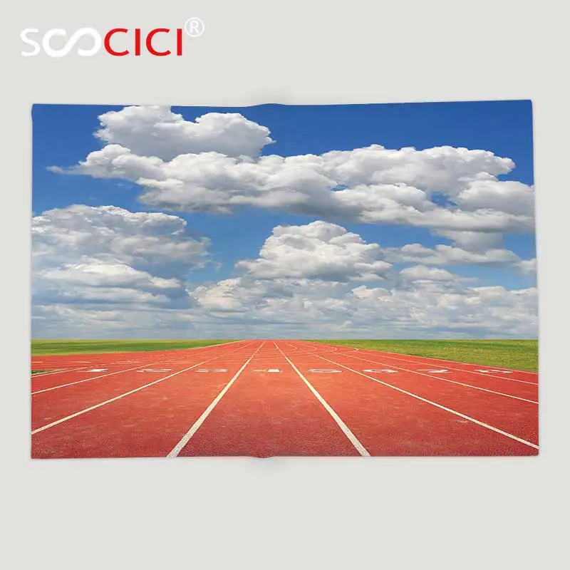 Custom Soft Fleece Throw Blanket Olympics Decorations Collection Sports Competition Running Track on a Sunny Day Lawn Grass | Дом и сад