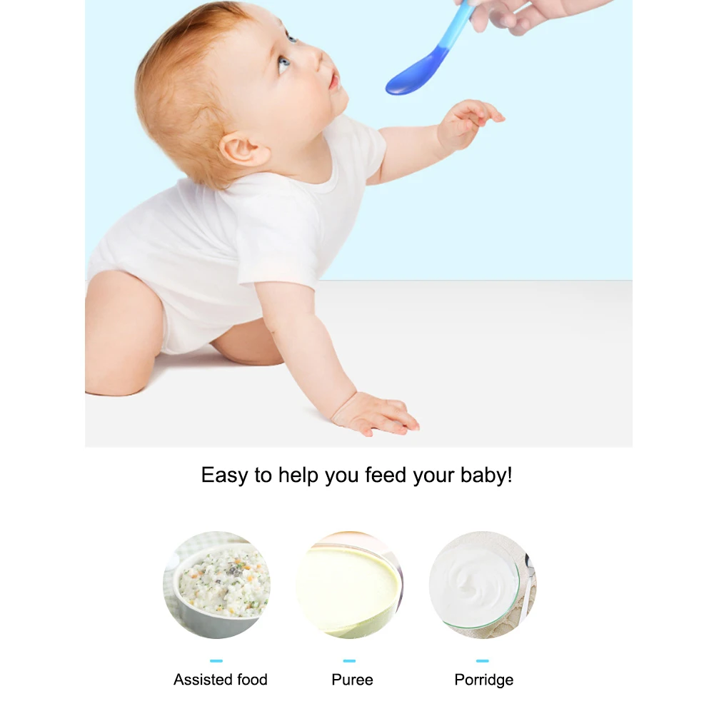

Newborn Infant Baby Spoon Tableware Safety Temperature Sensing Baby Feeding Spoon Safety Tableware Infant Kids Learning Spoons