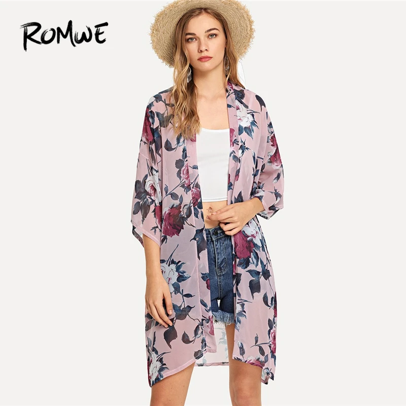 Romwe Sport Floral Print Beach Thin Cover Ups Women Summer Vacation See