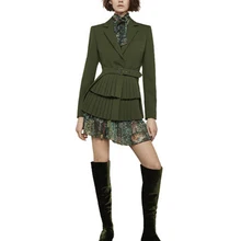 Unique Designing High Street Women Fall Fit Dress Suits Pleated Blazer Floral Printing Dress Runway Slim Twin Sets Outfits