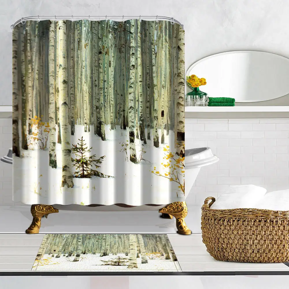 Зимний лес занавески для душа Замороженные пейзажи занавески для ванной комнаты полиэстер ткань водонепроницаемый Moldproof с 12 крючками моющиеся