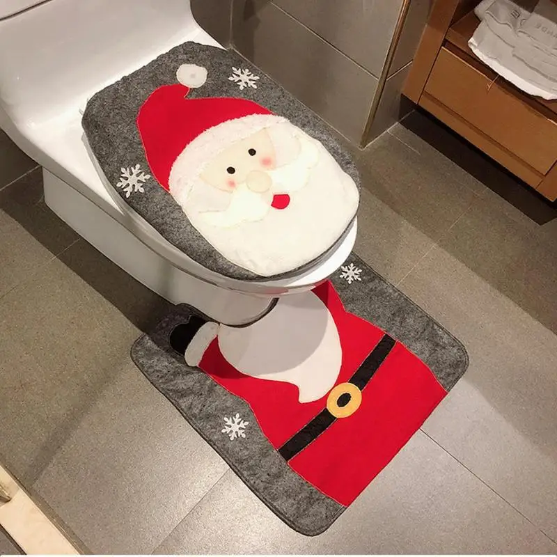 Toilet Foot Pad Seat Cover Cap Christmas Decorations Happy Santa and Rug Bathroom Accessory Claus 1 Set | Дом и сад