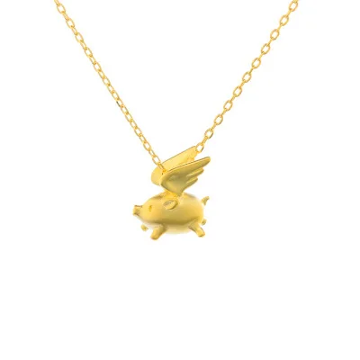 Gold Color Qevila популярный дизайн летающая Милая цепочка со Свинкой кулон 925 серебро 18 К золото для женщин пара уникальный подарок бохо - Цвет камня: Gold Color