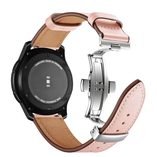 Кожаный ремешок Galaxy watch 46 мм для samsung gear S3 Frontier 22 мм ремешок для часов бабочка amazfit gtr 47 мм huawei watch gt ремешок - Цвет ремешка: Silver buckle pink