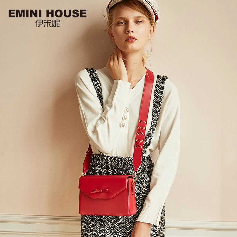 EMINI HOUSE Bow-Knot Crossbody Bags For Women Luxury Handbags Women Bags Designer Split Leather Shoulder Bag