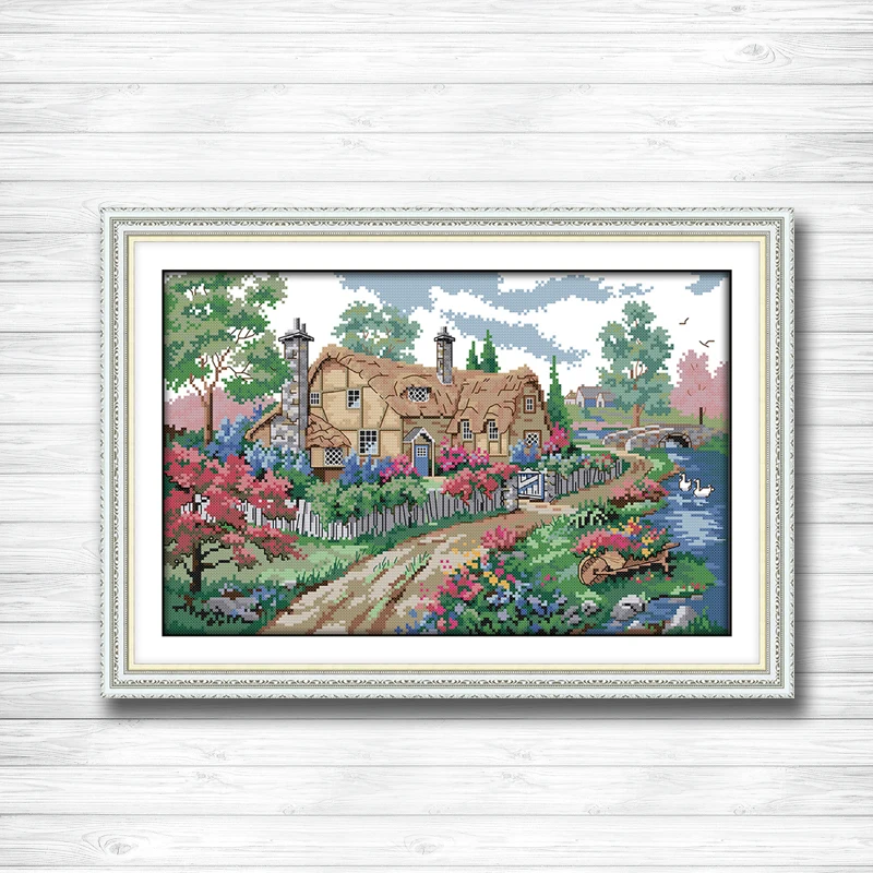 

A Country cabin painting dmc 14CT 11CT counted cross stitch kits embroidery set Needlework Set chinese cross stitch Home decor