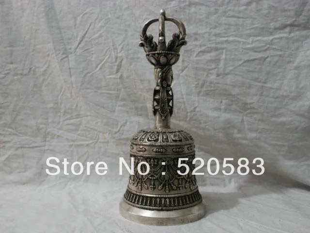 

Chinese Folk Culture HandMade Silver Bronze statue Buddhism Bell Sculpture