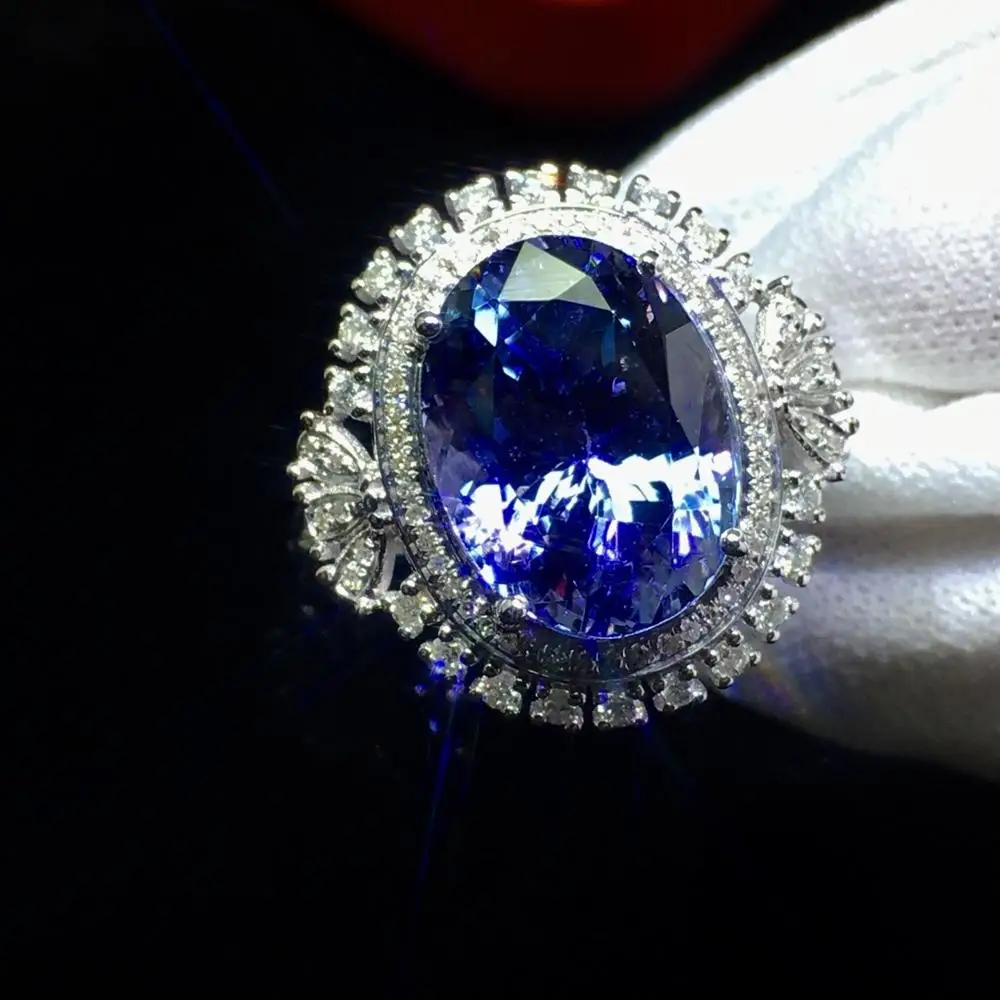

Fine Jewelry Real 18K White Gold AU750 100% Natural Tanzanite Gemstone 6.67ct Female Rings for Women Fine Ring