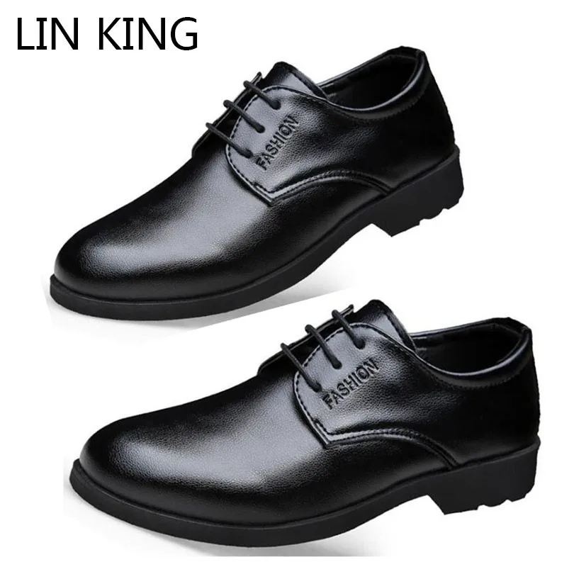 

LIN KING New Spring Autumn Men Leather Shoes Lace Up Formal Shoes Pointed Toe Business Office Dress Shoes Zapatos Hombre Vestir