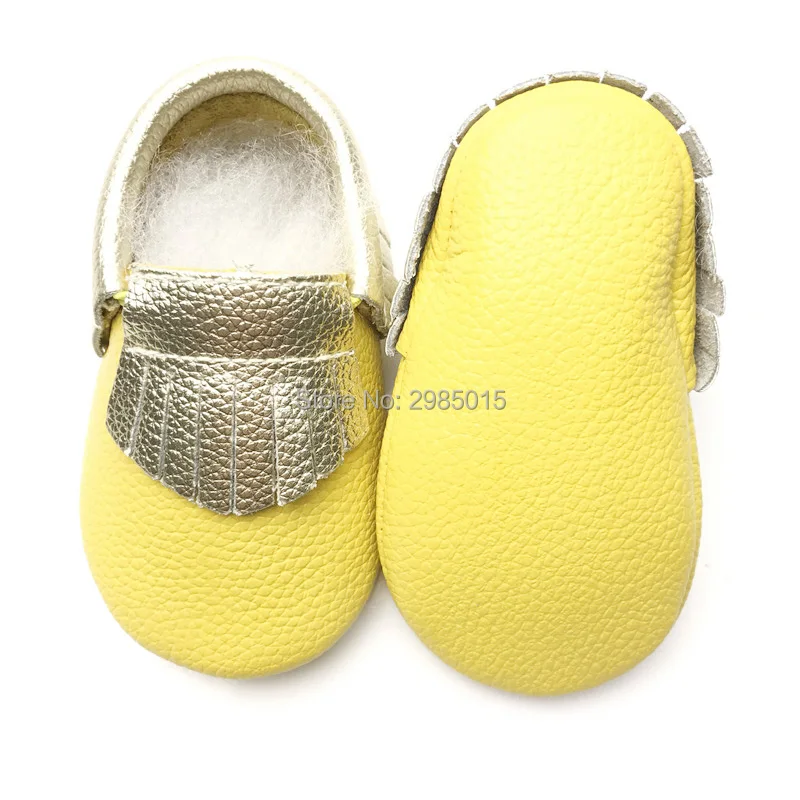 Free Shipping Gold Tassels Genuine Leather Newborn Baby Boy Girl Baby Moccasins Soft Moccs Shoes First Walkers Crib Shoes