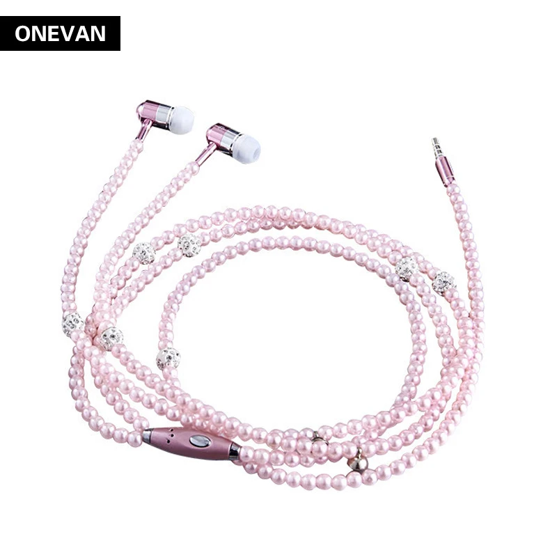 Жемчужное ожерелье с наушниками auriculares con cable розовое со стразами ювелирные