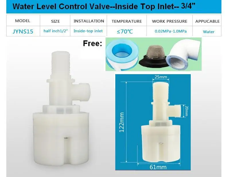 

Free Shipping 3/4" Top inlet Built-in/Inside Automatic Float Valve Water Level Control Valve For Water Tank Pool