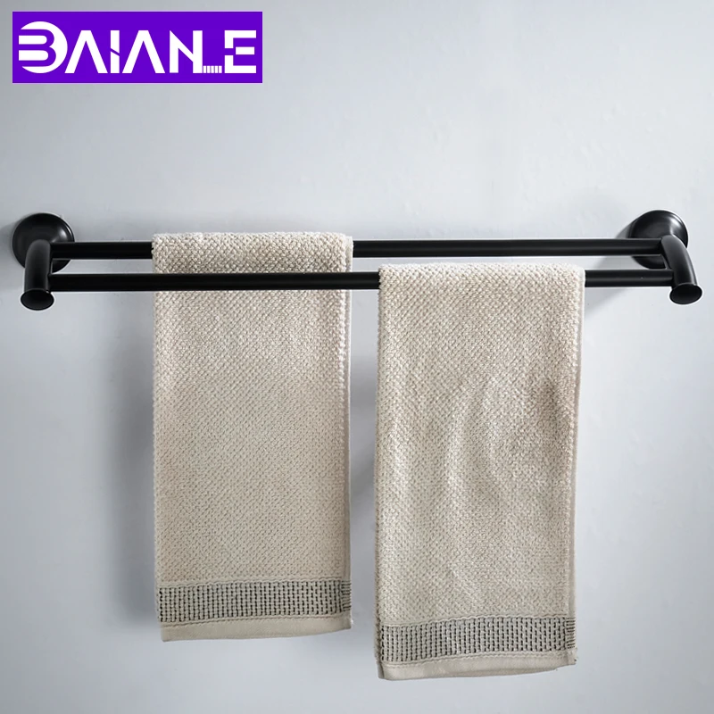 

Double Towel Bar Black Towel Rack Hanging Holder Stainless Steel Towel Shelf Accessories Bathroom Towel Holder Storage Rail