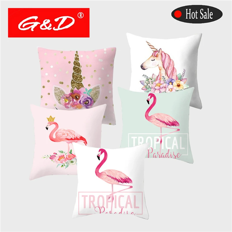 

Tropical Pink Flamingo Flower Polyester Geometric Printing Pillow Home Decoration Sofa Decorative Pillowcase Funda Cojin45*45CM