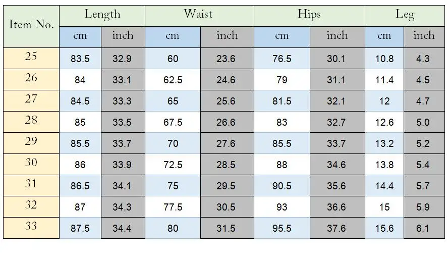 size chart