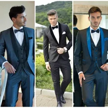 Индивидуальные Черный Костюм Джентльмена жениха Смокинги для женихов Для мужчин Свадьба Пром ужин Костюмы Блейзер masculino дружки Костюмы комплект из 3 предметов