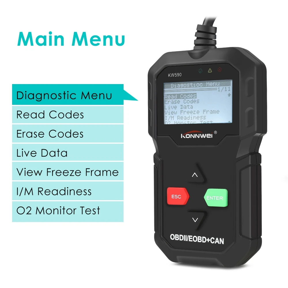 KONNWEI KW590 OBDII/EOBD 12 В может автоматически код сканер Поддержка компьютера Системы протокол