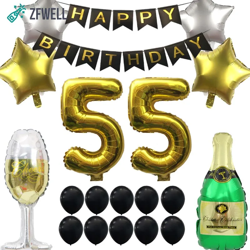

ZFWELL 19pcs/lot 18 inch matte star aluminum balloon balloon bottle digital aluminum balloon birthday pull flag 55 years old 85
