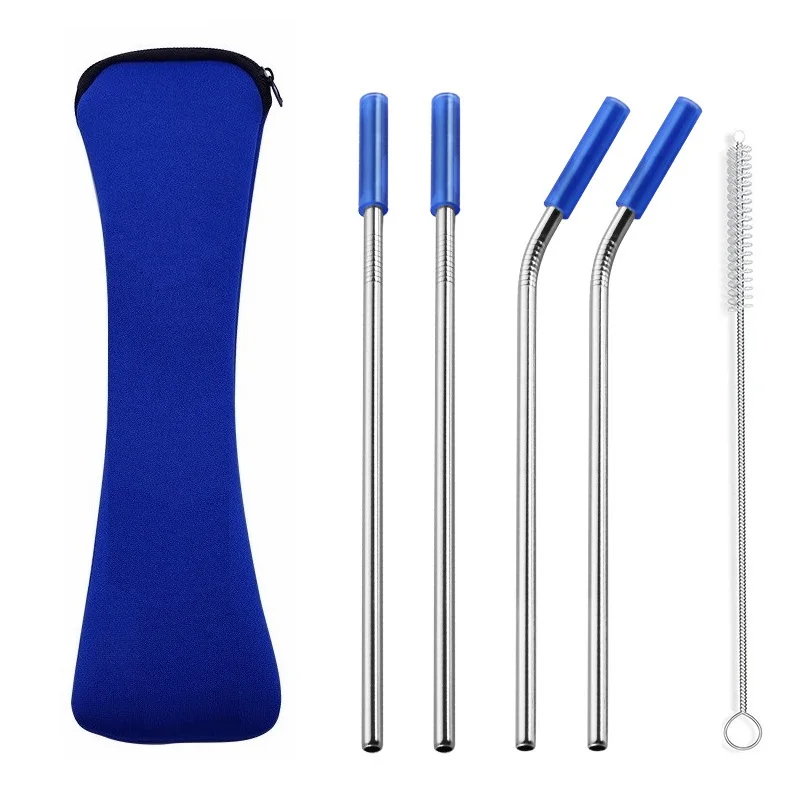 

100 Sets 4pcs/set 10.5" Reusable Stainless Steel Straws With Silicone Tips Clean Brush & Cloth Bag For 30oz Mug Wedding Party