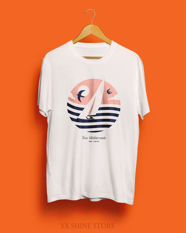 

Mediterranean Tel Aviv Sailboat T-Shirt White Unisex T-Shirt Mens T-Shirt Womens T-Shirt Nautical T-Shirt Beach Lovers Gift