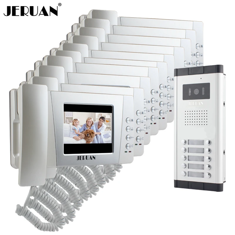 JERUAN Apartment 4.3 inch TFT color Video Door Phone Intercom System 10 Handheld Monitor 1 HD IR COMS Camera for 10 house