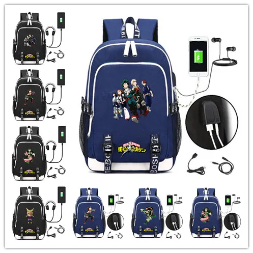 

Anime My Hero Academia Laptop Backpack External USB Charge Bag School Bags Teenagers Unisex Travel Rucksack