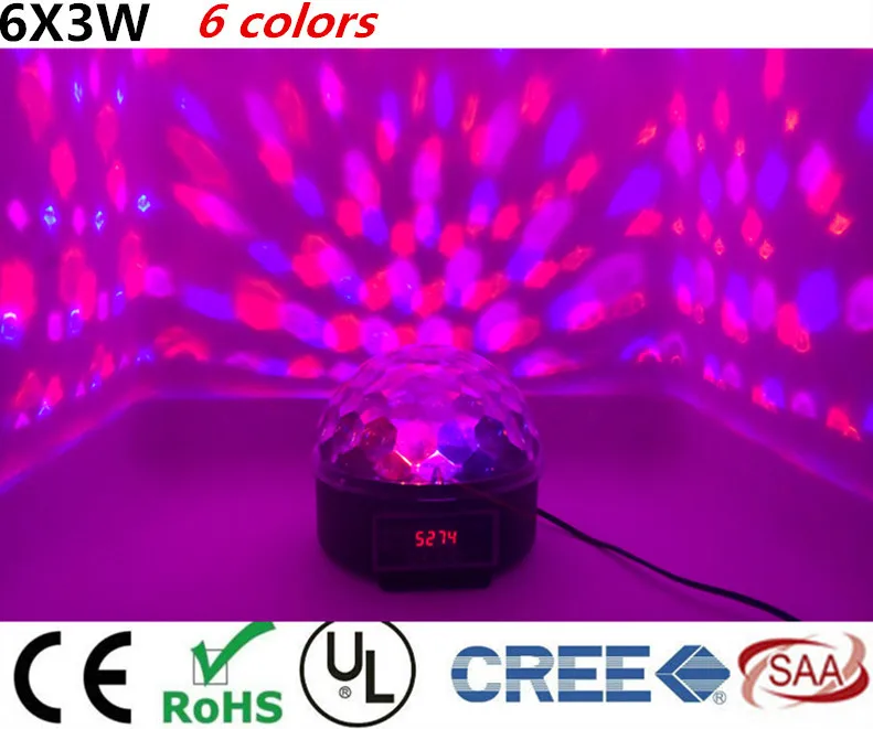 

CREE Led 6*3W 6 colors, Channel DMX512 Control Digital LED DJ RGBW Crystal Magic Ball Effect Light DMX Disco DJ Stage Lighting
