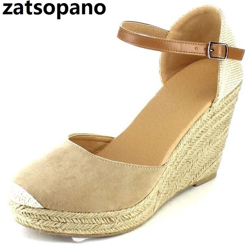 

Brand Summer Platform Wedge Sandals High Heels For Women Female Ankle Strap Suede Pointed Toe Ankle Belt Party Shoes For Girls