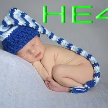 Вязаный крючком для новорожденных, белый и синий, длинный хвост, эльф, шапка эльфа, специальный спиральный дизайн, хлопок, детские чулки, шляпа для фотосессии