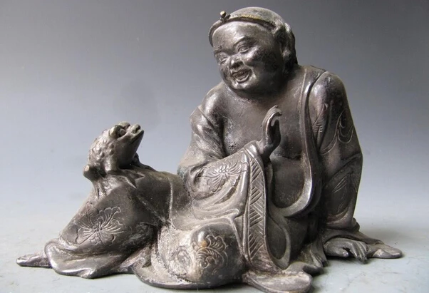 

S0868 Chinese Folk myth Pure bronze mythical Liu Hai Money play Toad Statue D0318