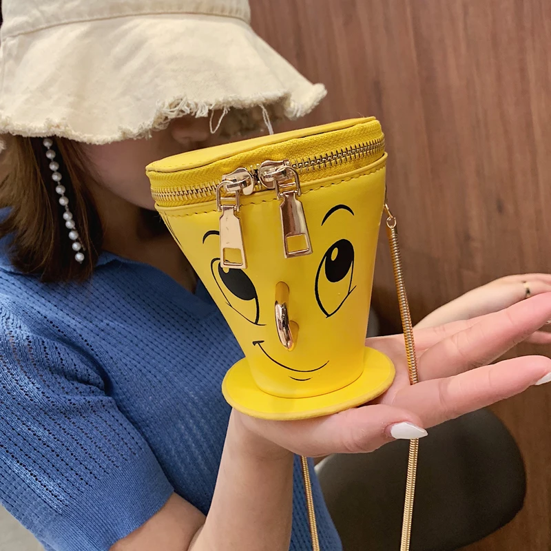 متعة لطيف كوب كرتوني تصميم فتاة شابة حقيبة كتف حمل Crossbody البسيطة حقيبة سلسلة نسائية محفظة حقيبة صغيرة بولسا حقيبة أنيقة