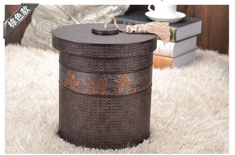 

10L round double-layer built-in metal leather trash garbage waste rubbish bin storage bucket dustbin with lid for home 386B
