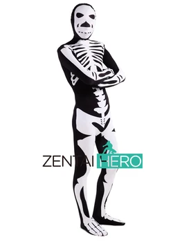 

Free Shipping DHL Cool Adult Black Skeleton Printing Party Costume Lycra Spandex Zentai Bodysuit Halloween Fancy Dress SH101003