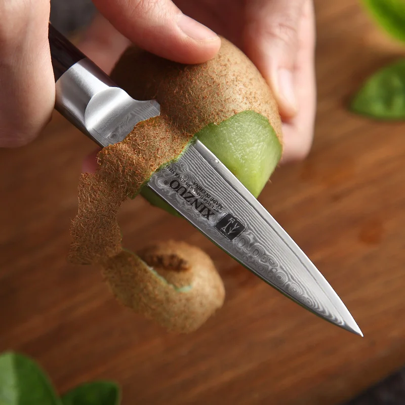 XINZUO 3,5 дюймов нож для очистки овощей Япония 67 слоев Дамасские кухонные ножи супер острый нож для фруктов VG10 сталь с деревянной ручкой Pakka