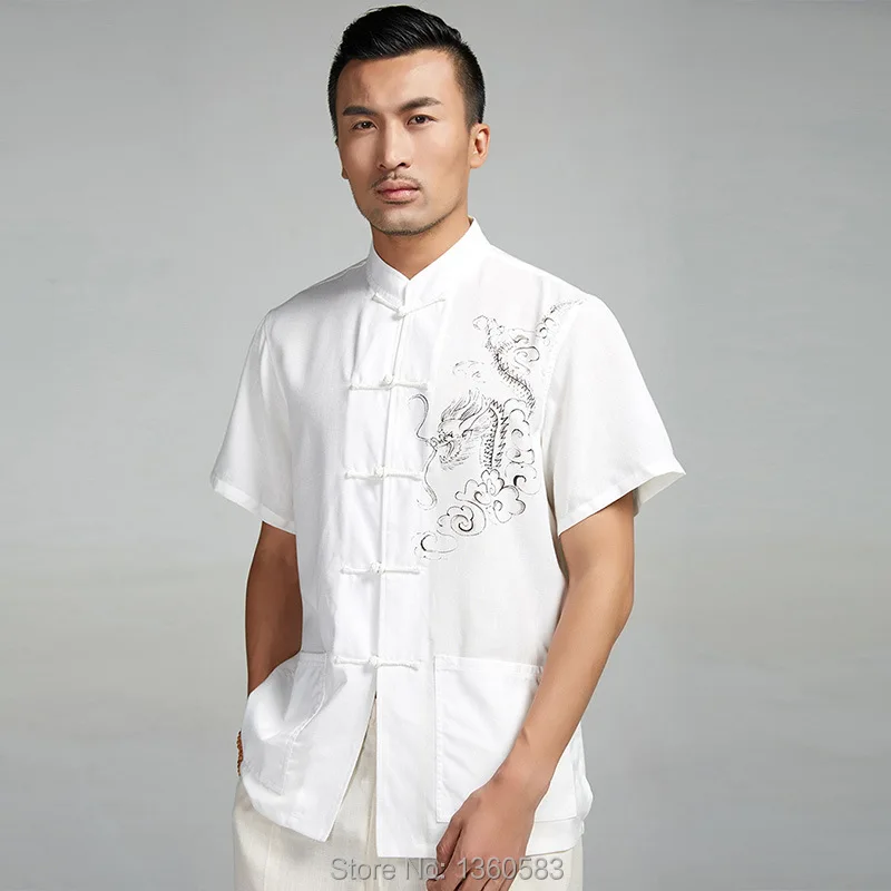 

High-quality Summer kung fu shirt Chinese style men's tang suit tops Cotton Linen wing chun clothing with short sleeves for male