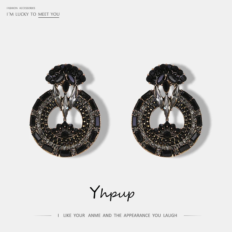 Yhpup, Классические круглые серьги-гвоздики с кристаллами, новые модные серьги, стразы для женщин, модные ювелирные изделия,, вечерние