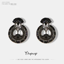 Yhpup, Классические круглые серьги-гвоздики с кристаллами, новые модные серьги, стразы для женщин, модные ювелирные изделия,, вечерние