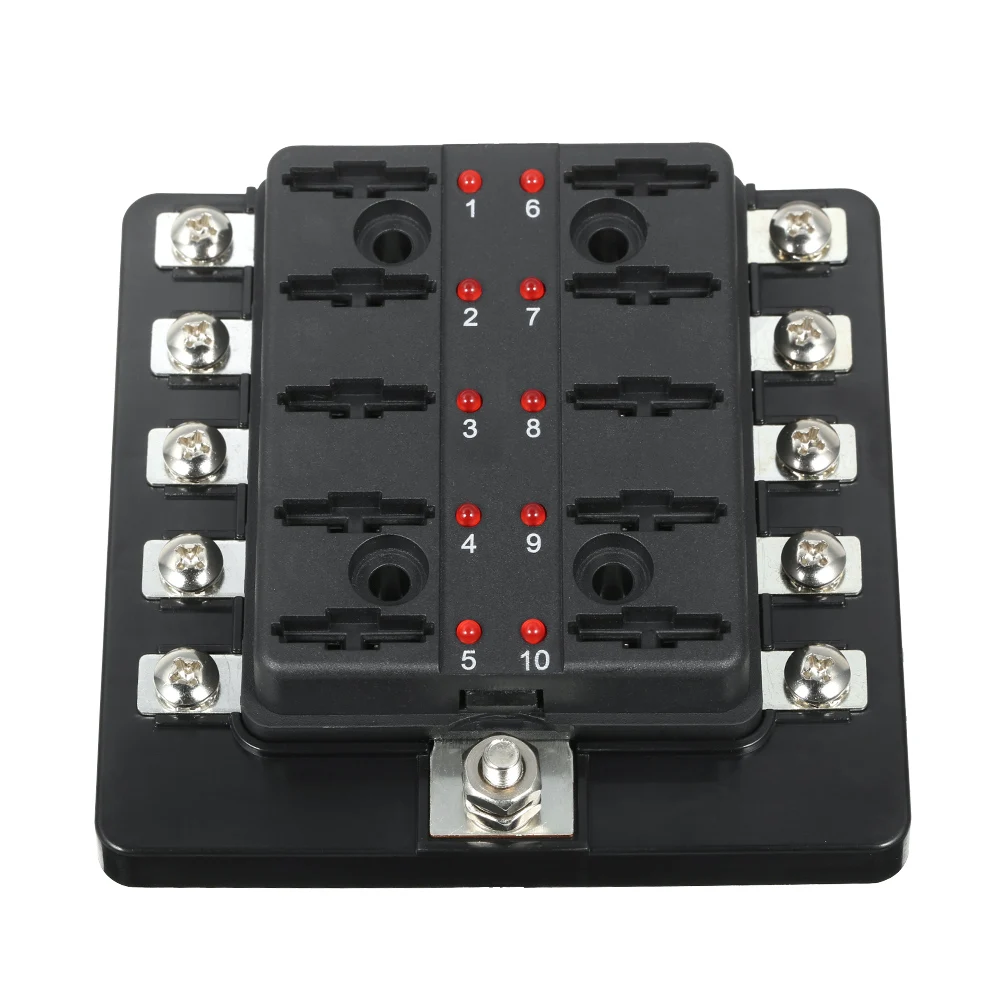 10 Way Blade Fuse Box with LED Indicator Fuse Block for Car Boat Marine