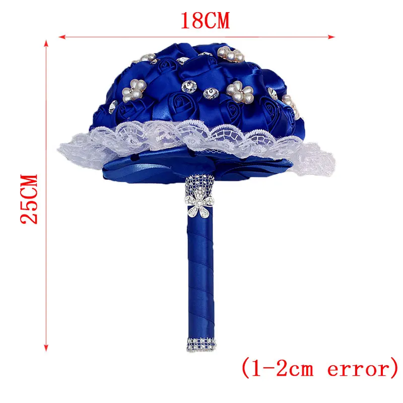 1 шт. Кружева Новые простые королевские синие розы цветы Свадебный букет жемчуг алмаз невесты Свадебные цветы букет W2286