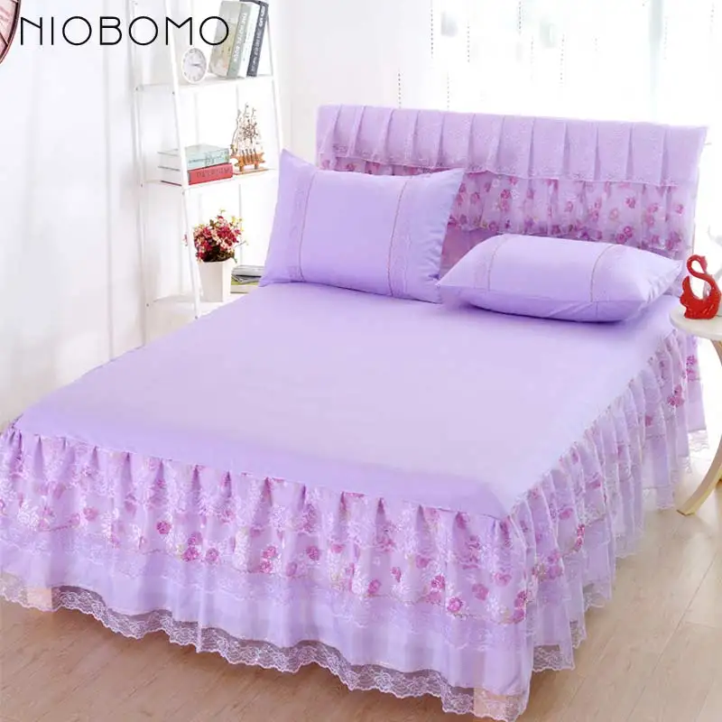 NIOBOMO Bed Skirt Purple Pink Y Bedding Skirt For Bedroom Bedding Skirt