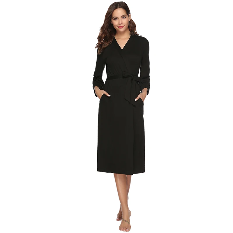 

Women Nightgown Spring Autumn Robes Bathrobe Women Bath Gown Long Sleeve Thin Solid Color Mini Party Sleepwear