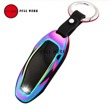 

Fashion Zinc Alloy+Leather Car Key Case Bag Auto Key Protective Cover Skin Shell for Tesla Model S Car Styling Accessories