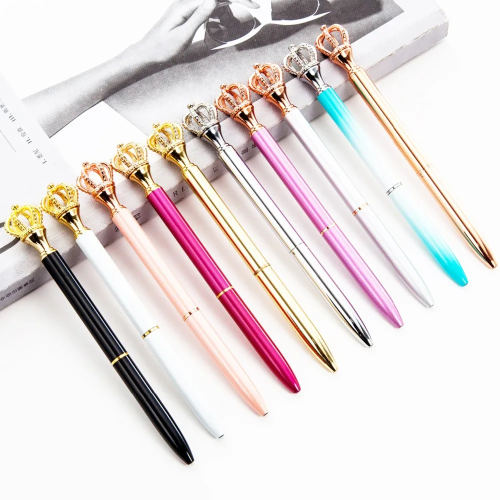 

Creative Metal Crown Ballpoint Pens 1.0mm Black Student Signature Pen For Writing Gift Golden Ballpoint Pens School Supplies
