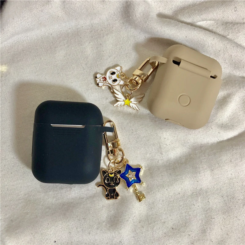 

Cute Decorative Silicone Case For Apple Airpods Cover Bluetooth Earphone Accessories Air pods Protective Cover Bag With Key Ring